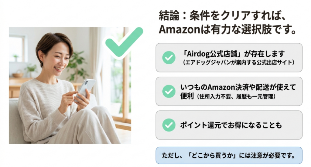 公式ストアの保証やサポートと、Amazonで販売元やカスタマーサービスを確認する購入基準