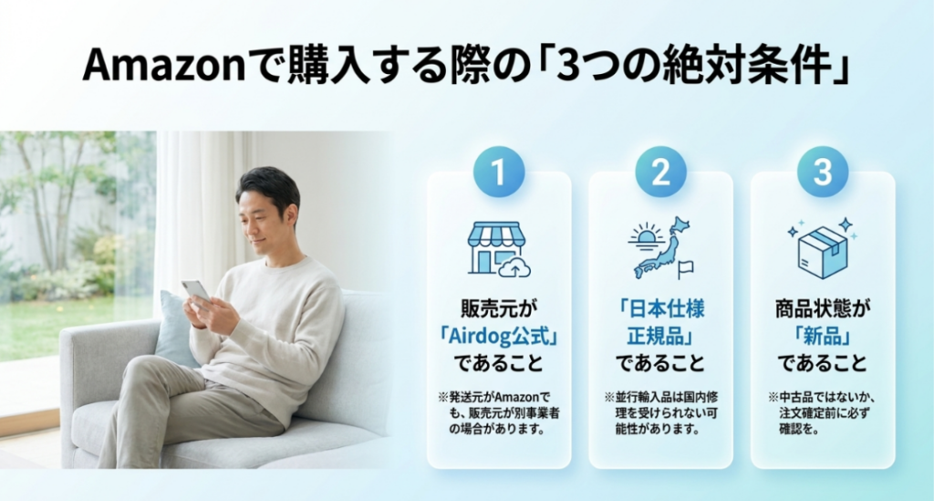 販売元、日本仕様正規品、新品、乾燥場所、設置場所、商品登録を注文前に確認するチェックリスト