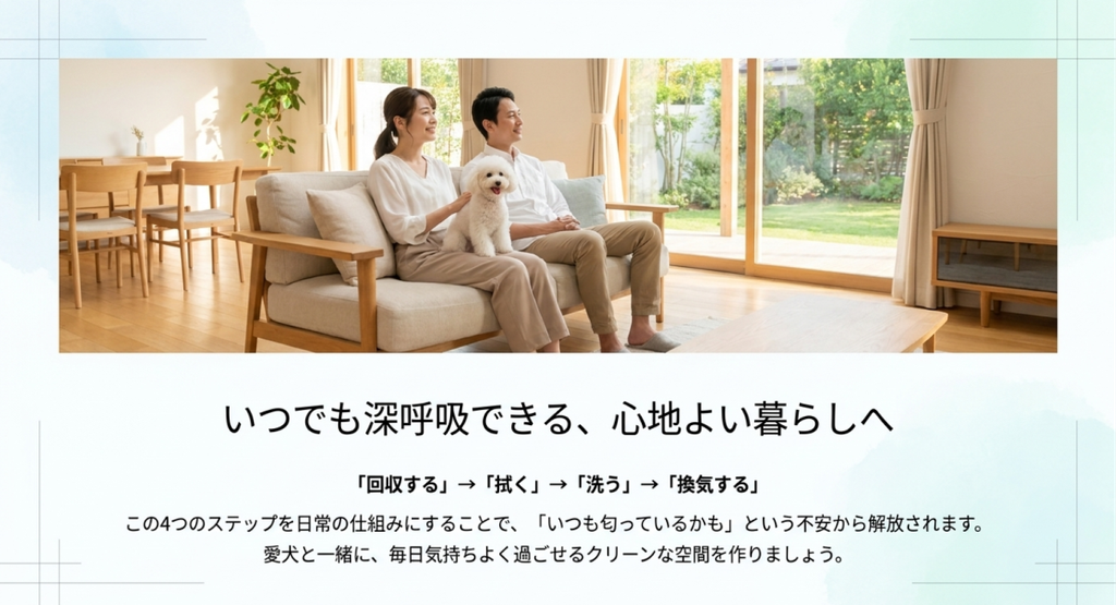 便の回収、汚れの清掃、布製品の洗濯、換気を習慣にして犬と快適に暮らす部屋づくり